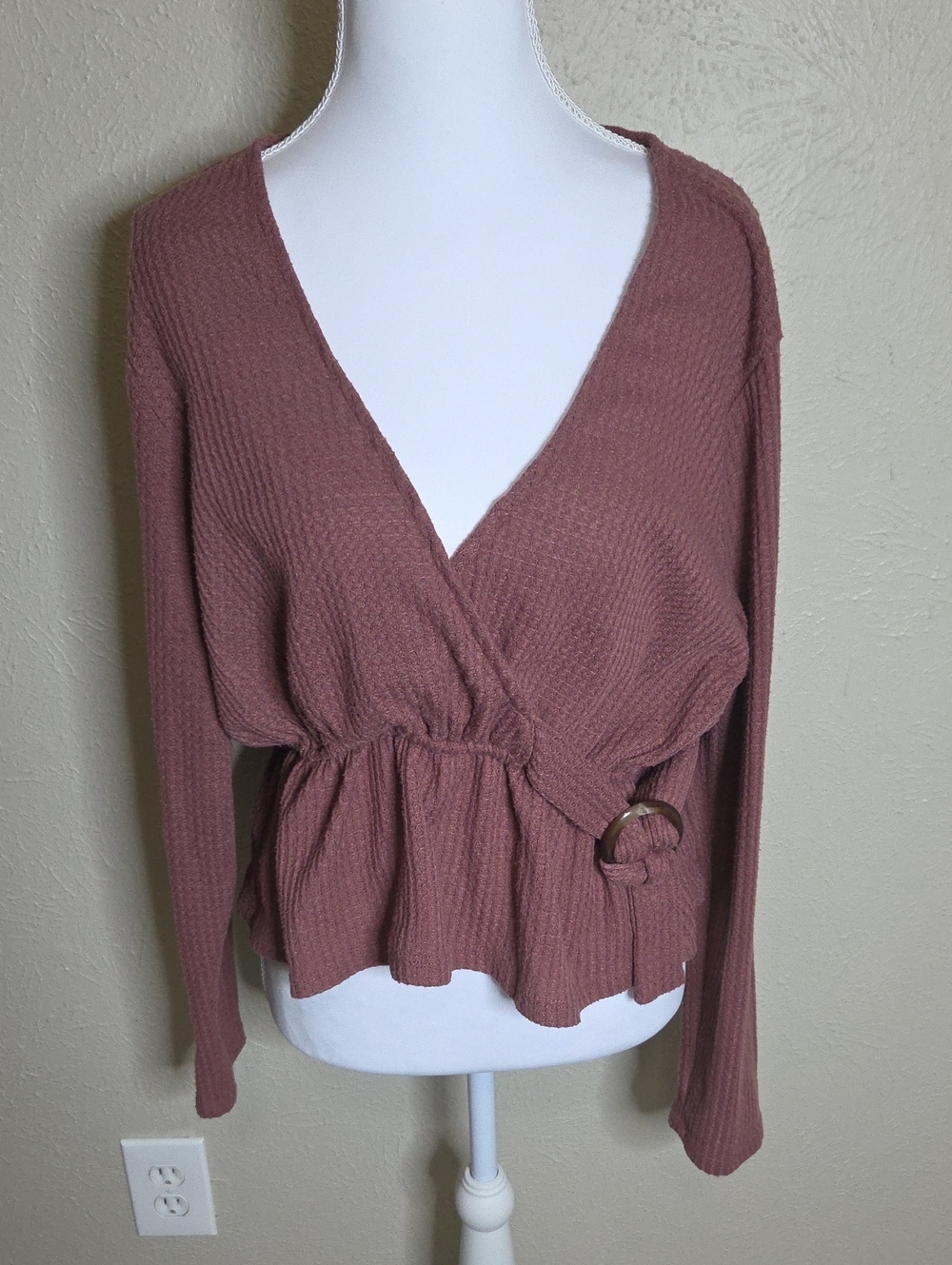 Passport Mauve Wrap V-Neck Sweater with Ring Detail